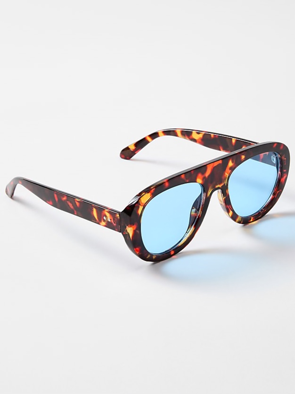 NWT LOFT Tortoiseshell Chunky Aviator Sunglasses Blue Lens Retro 70s